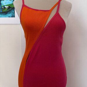 GROOVY RETRO PINK/ORANGE TRIKO/KNIT MINI/MIDI TURKISH DESIGNER DRESS